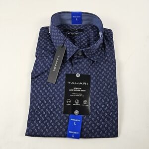 Tahari Men's Stretch Luxe Woven Dress Shirt Size L Regular Fit Blue